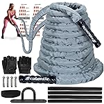 Brobantle Battle Rope 1.5 Inch Diameter,Gray 30FT Exercise Workout Ropes for Home Gym Heavy Weighted Training Rope for Working Out