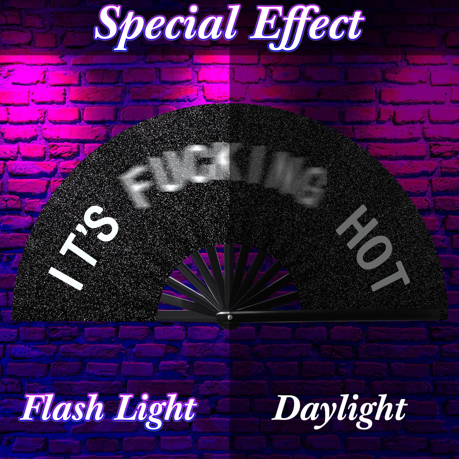 Vercraft Large Folding Hand Rave Fan for Men Women Bamboo Folding Clack Hand Fan for EDM Music Disco Rave Festival Party Supplies(Black,Cool)