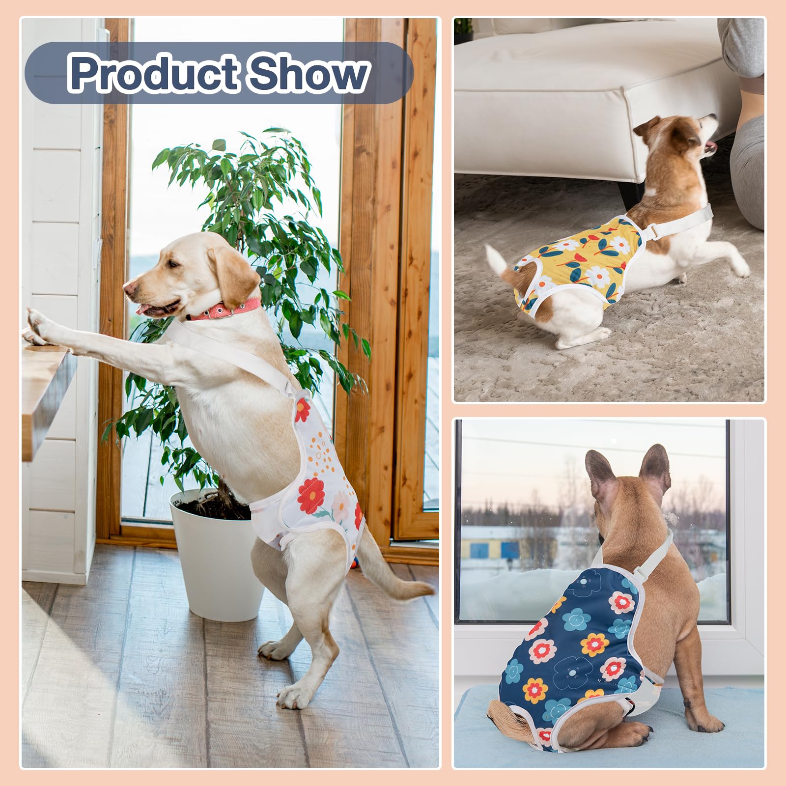 MICOOYO Pañal para perro, bragas sanitarias con tirantes ajustables, lavables, pañales para perritos, ropa interior para mascotas, pañales para perros hembras para el calor (floral, XL)