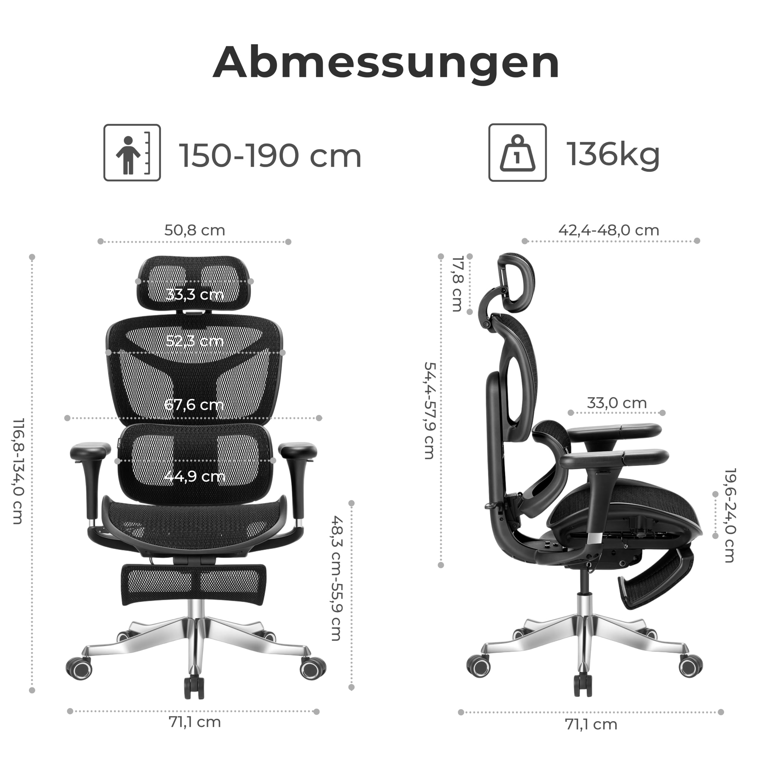 WELAX S9 Pro Ergonomischer Bürostuhl mit Mesh-Rücken, Lendenstütze, Fußstütze, 6D Armlehnen und verstellbarem Sitz – Komfortabler Gaming- und Homeoffice-Stuhl, Schwarz