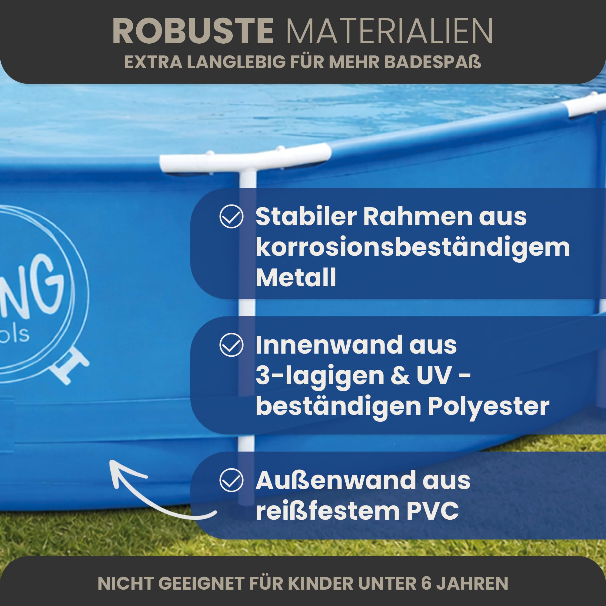 HAF Swing Frame Pool rund Grau Fischgräte Ø 305 cm 76 cm tief Gartenpool 4.500 Liter UV-geschützt korrosionsbeständig Metallrahmen