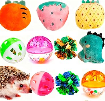 10 pcs Cute Hedgehog Enrichment Toys Hedgehog Supplies Cage Accessories Small Animal Toys Ball Bell Pet Interactive Toy Stuffed Toys Exercise Ball for Hamster Lizard Turtle Tortoise Rats