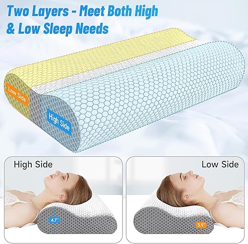Miniatura 5 de CloudBliss Almohada de espuma viscoelástica, almohada cervical ergonómica con contorno de cuello para dolor de cuello y hombros, almohada ortopédica