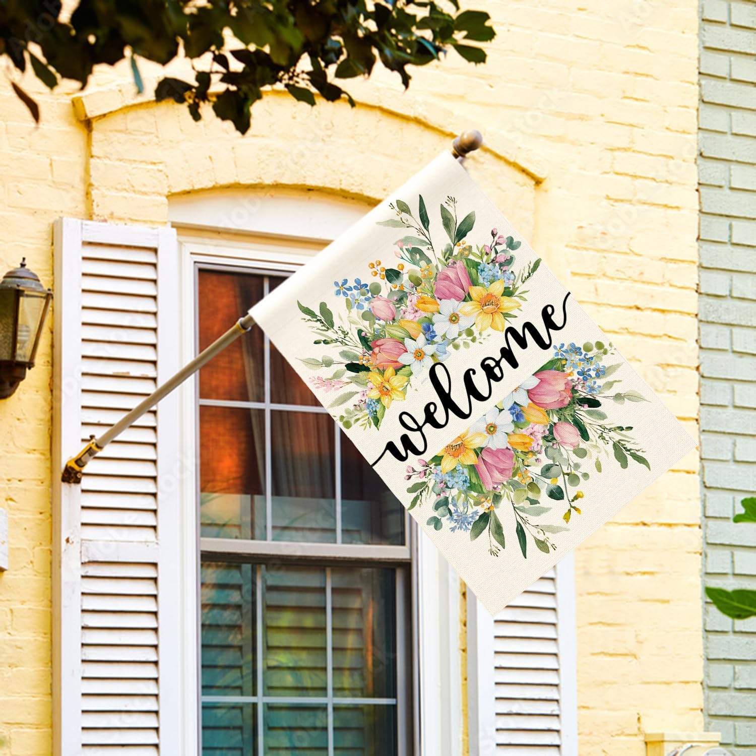 AVOIN colorlife Spring Flowers Welcome House Flag 28x40 Inch Double Sided Outside, Floral Seasonal Farmhouse Yard Outdoor Flag - Image 2