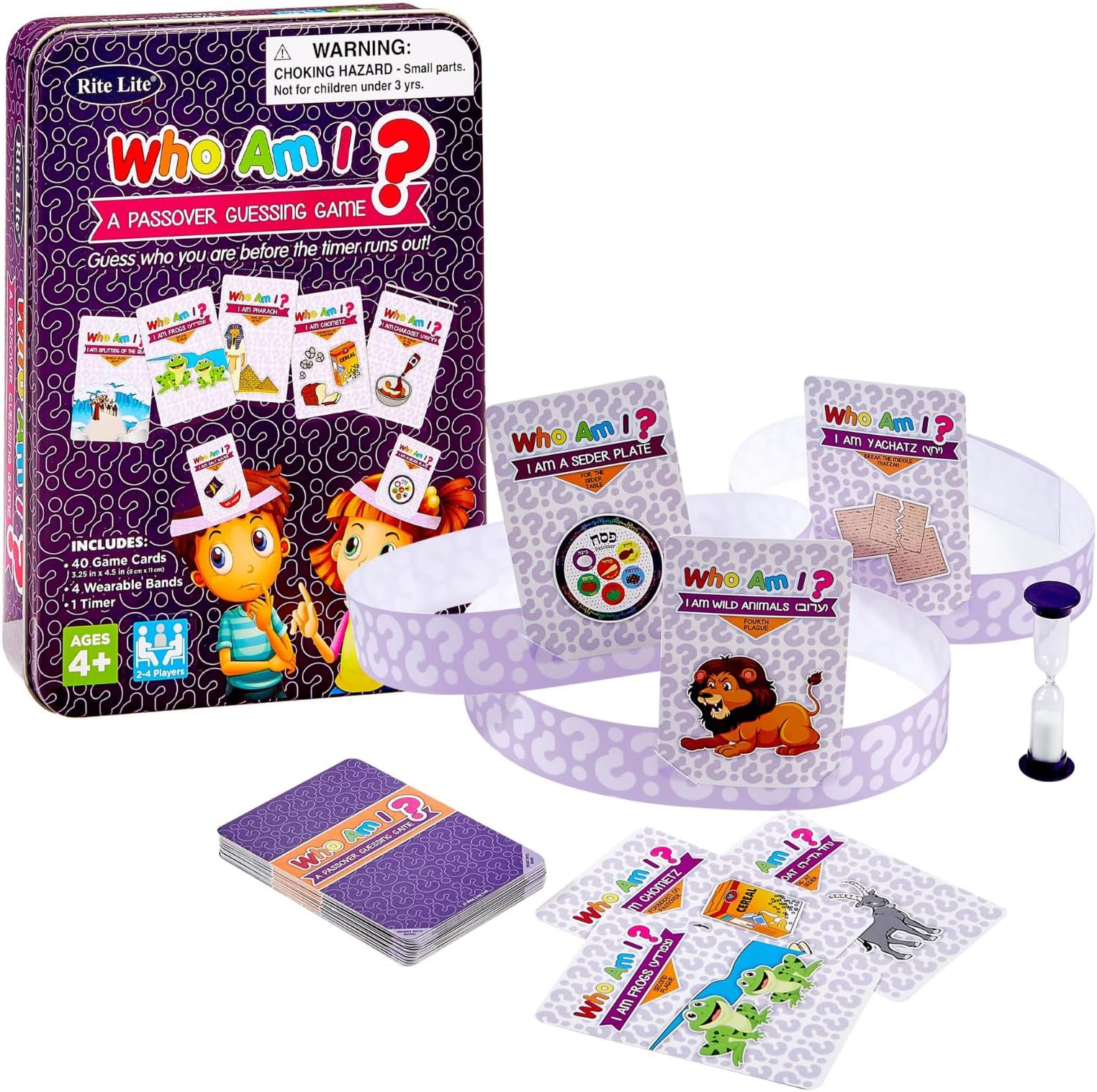 Rite Lite Passover Game Gift Who Am I Head’s Up Jewish Pesach Seder Gifts for Kids Holiday Party Favors Fun Guessing Game Wear Card Above Head Collectible Tin for Family Game Night Hours of Fun!
