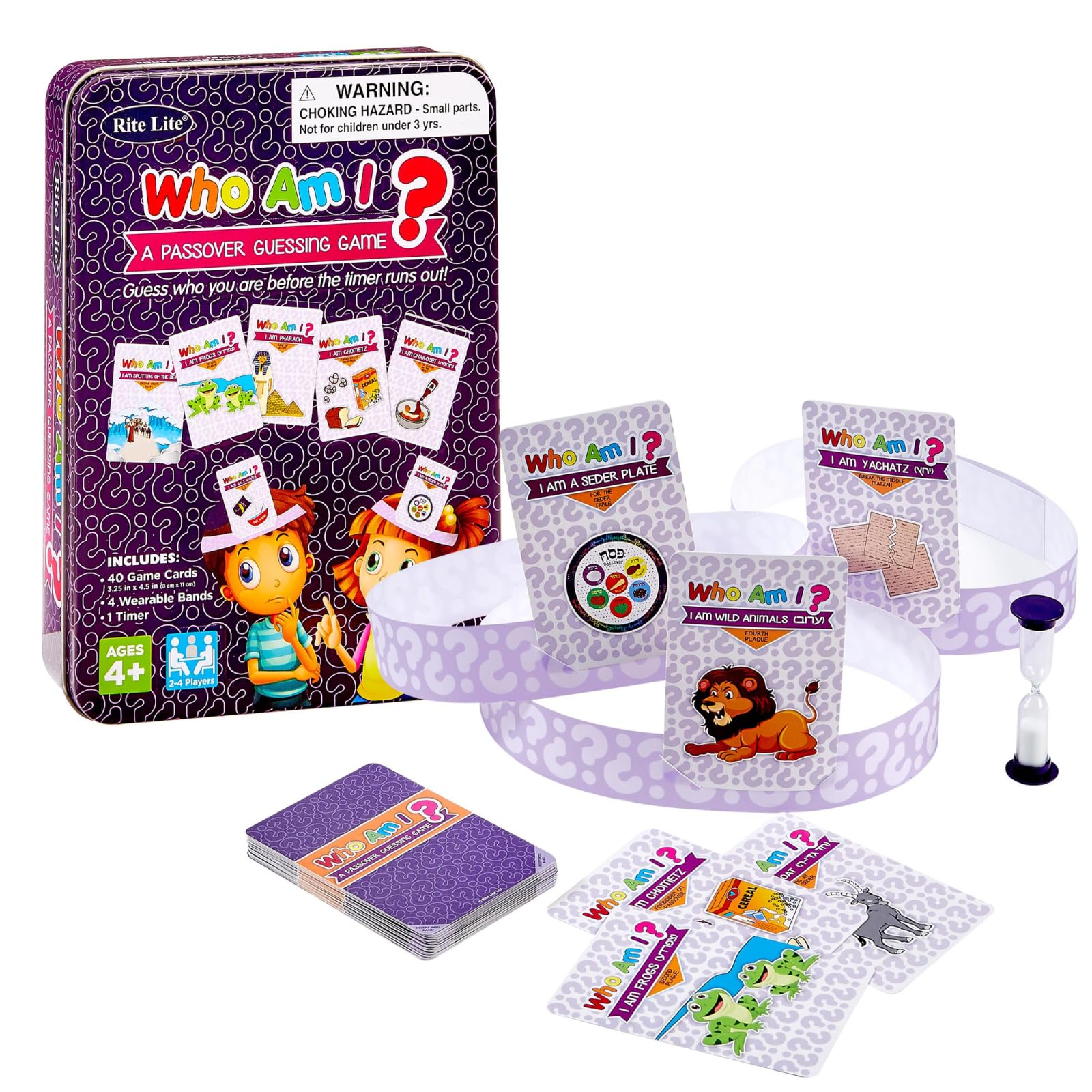 Rite Lite Passover Game Gift Who Am I Head’s Up Jewish Pesach Seder Gifts for Kids Holiday Party Favors Fun Guessing Game Wear Card Above Head Collectible Tin for Family Game Night Hours of Fun!