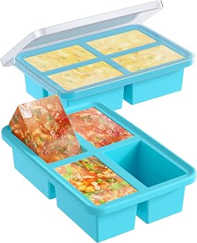 1 Cup Silicone Freezer Tray with Lid, 2 Soup Cube Freezer Molds, Silicone Ice Cube Tray, Easy Meal Prep, Silicone Mold for Soup and Food Storage