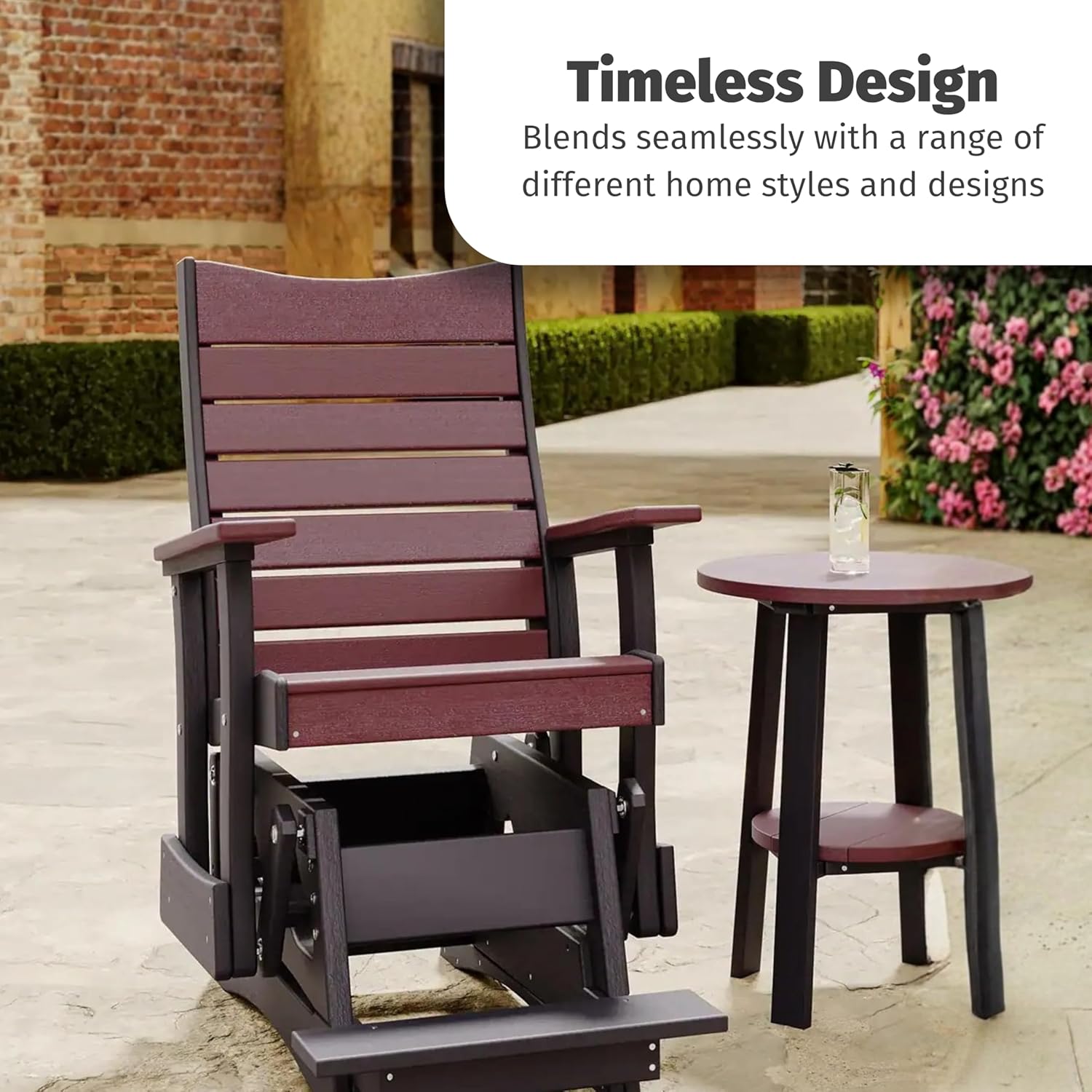 LuxCraft 2’ Contour Balcony Glider Chair – HDPE Poly Lumber Outdoor Patio Glider, Weather Resistant Rocking Chair for Small Space Porch Seating (Chestnut Brown)