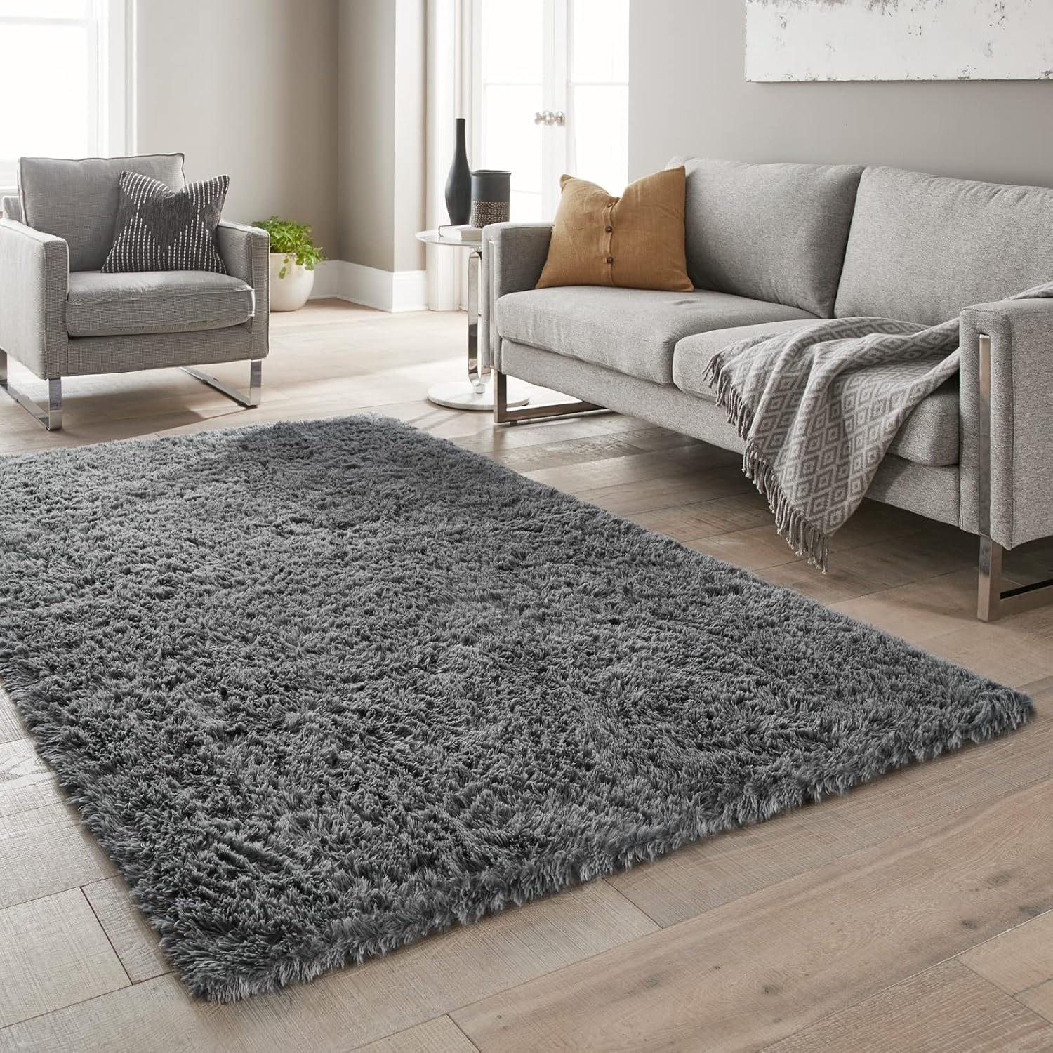 Amazon.com: Ophanie Rugs for Living Room 5x8 Grey, Fluffy Shag Large ...