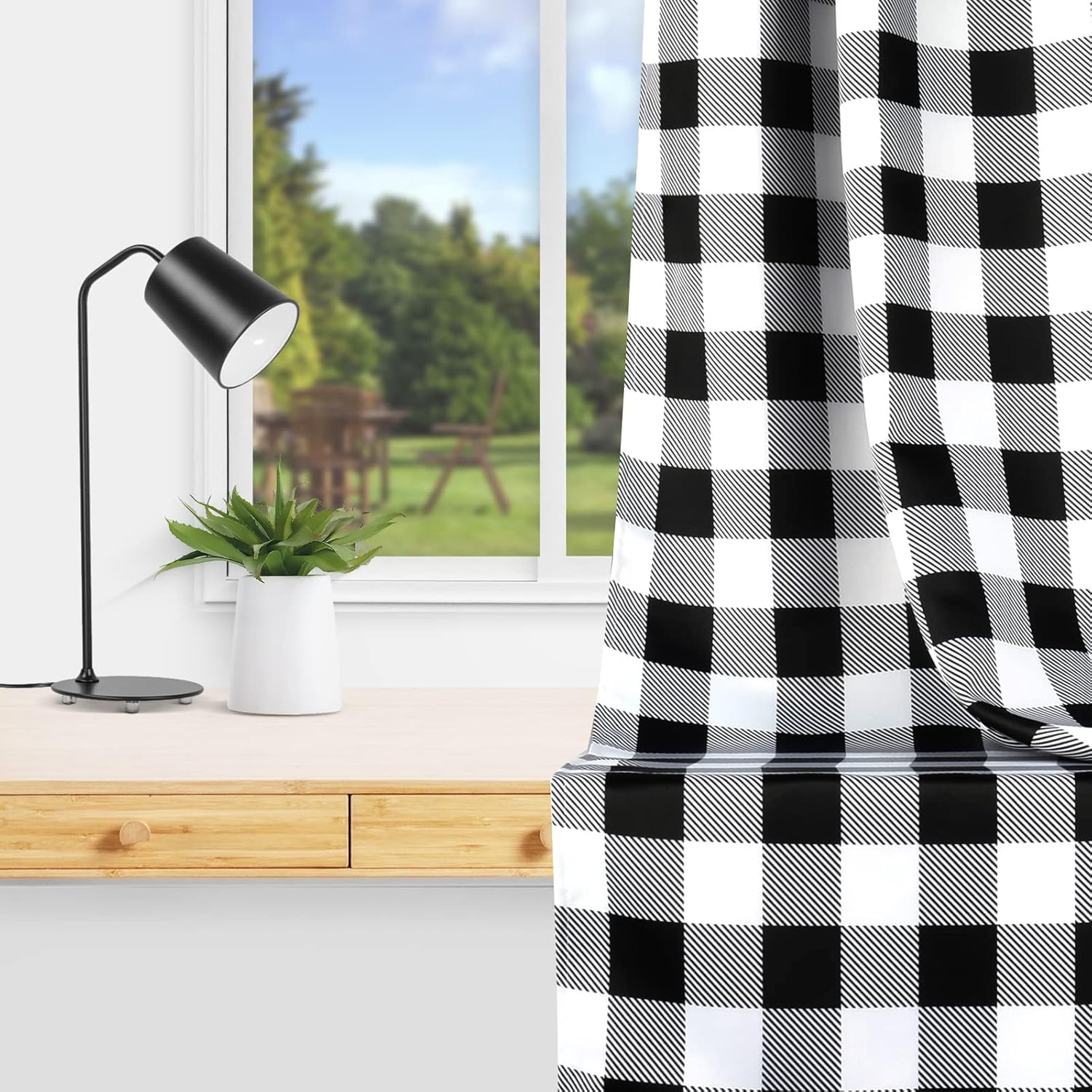 Simple Deluxe Buffalo Plaid Blackout Curtains Panels for Living Room, Bedroom Farmhouse Courtyard Style Room Darkening Thermal Insulated Kitchen Curtains, 37" W x 63" L, Black and White