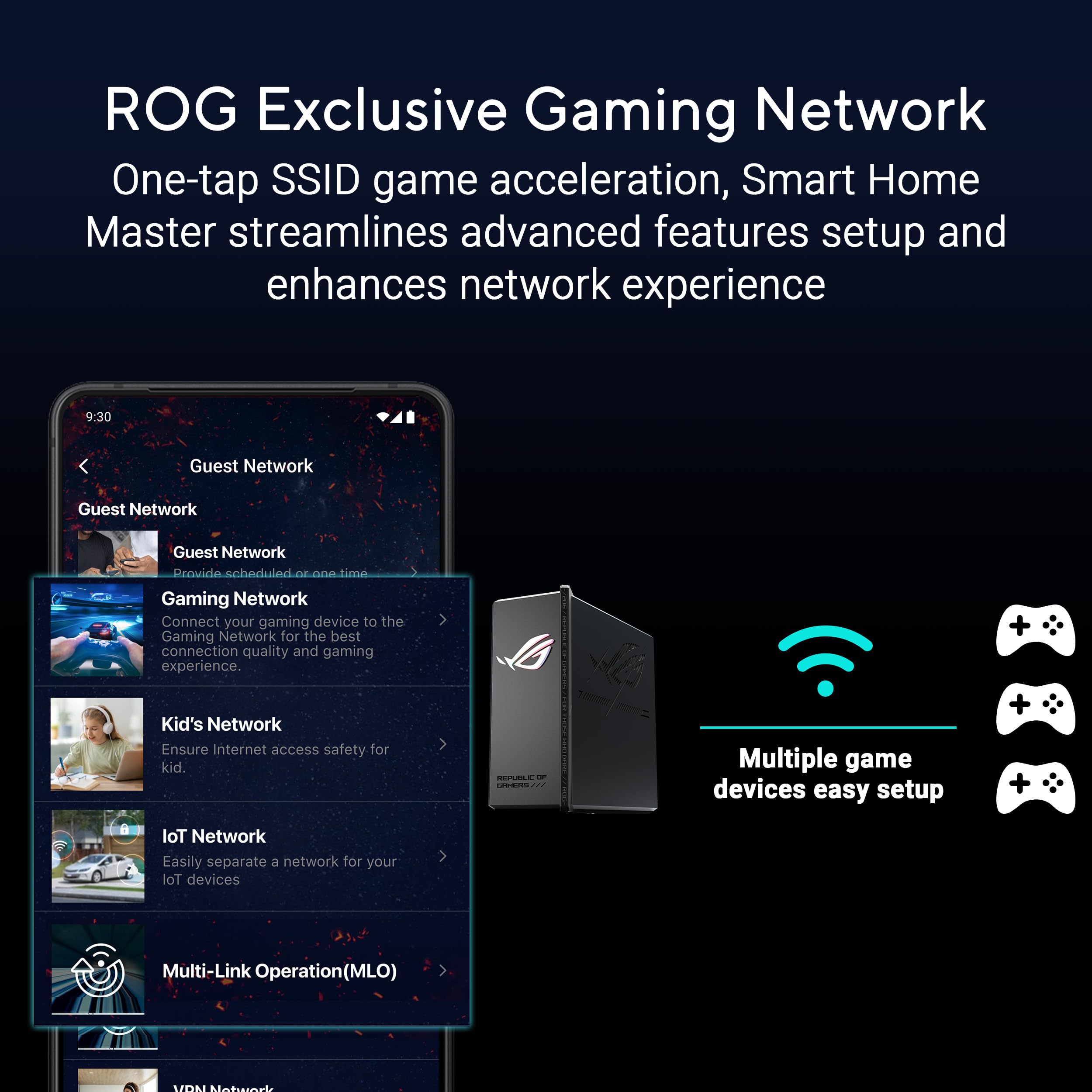ASUS GS-BE18000 - Routeur Gaming Wi-FI 7 - Tri-Bande - 18 000 Mbs, 8 Ports 2,5G, Couverture de 300m2, processeur quadricoeur 2,0 GHz, Accélération Gaming, SSID Smart Home Master, Compatible AiMesh