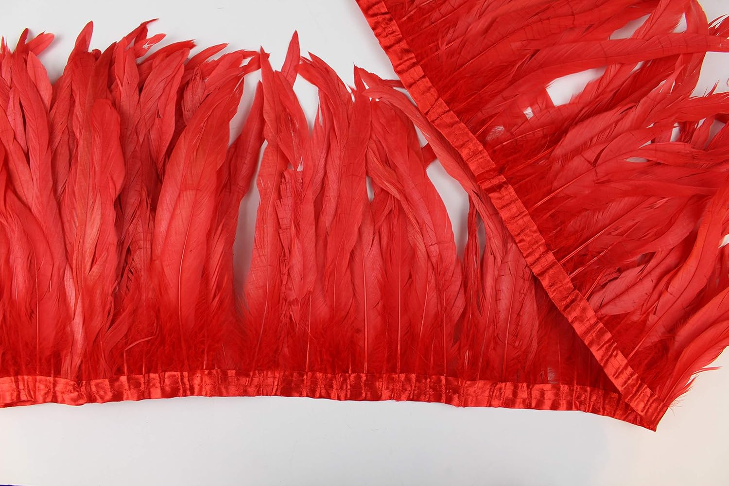 9 Color 2 Yard Long,10-12 inch Height Rooster Coque Feather Fringe Trim, for Skirt Dress Costume Roster Feather Trim (Red Color)