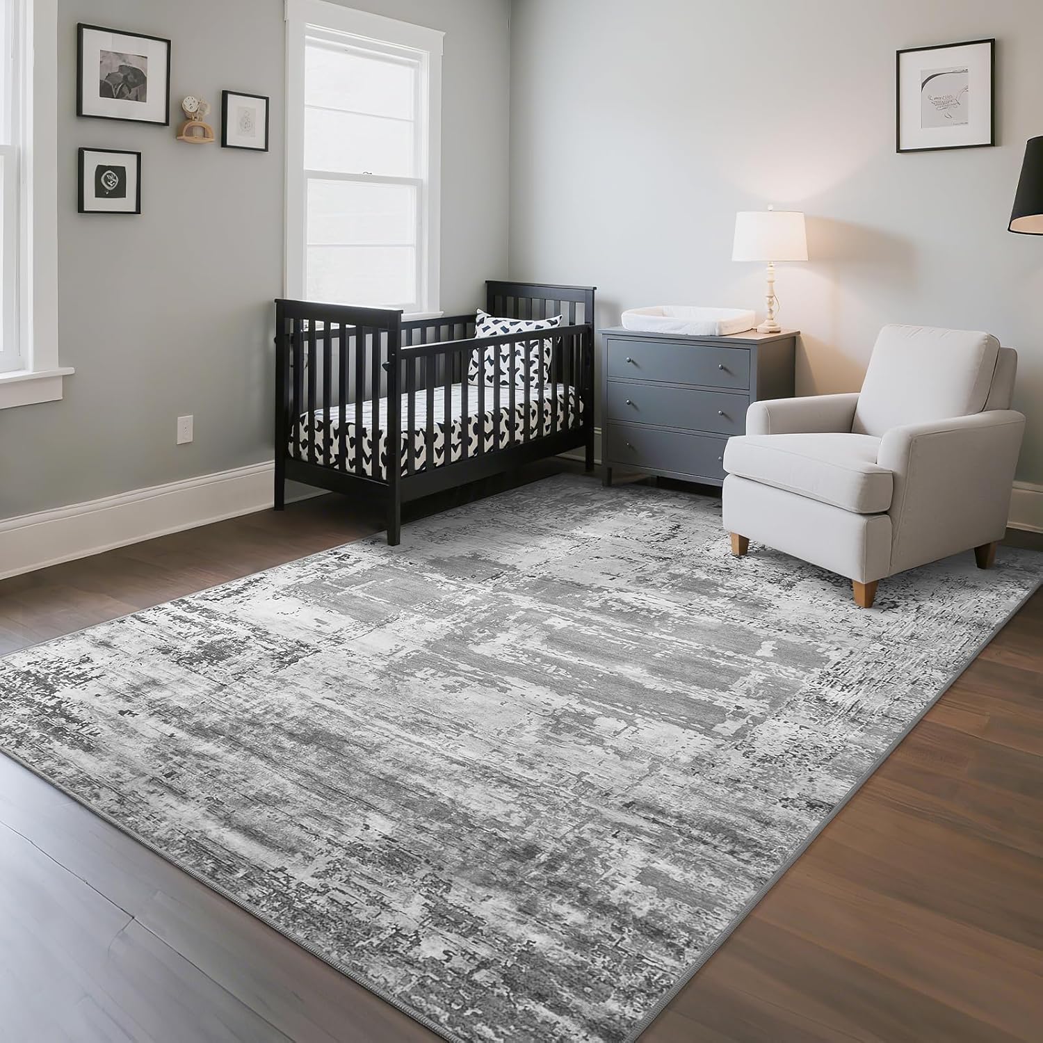 HOMORE Living Room Rug 6x9 Large Rug Grey Area Rugs Non Slip Washable Rugs for Bedroom Dining Room Abstract Carpet for Farmhouse Kids Playroom Classroom