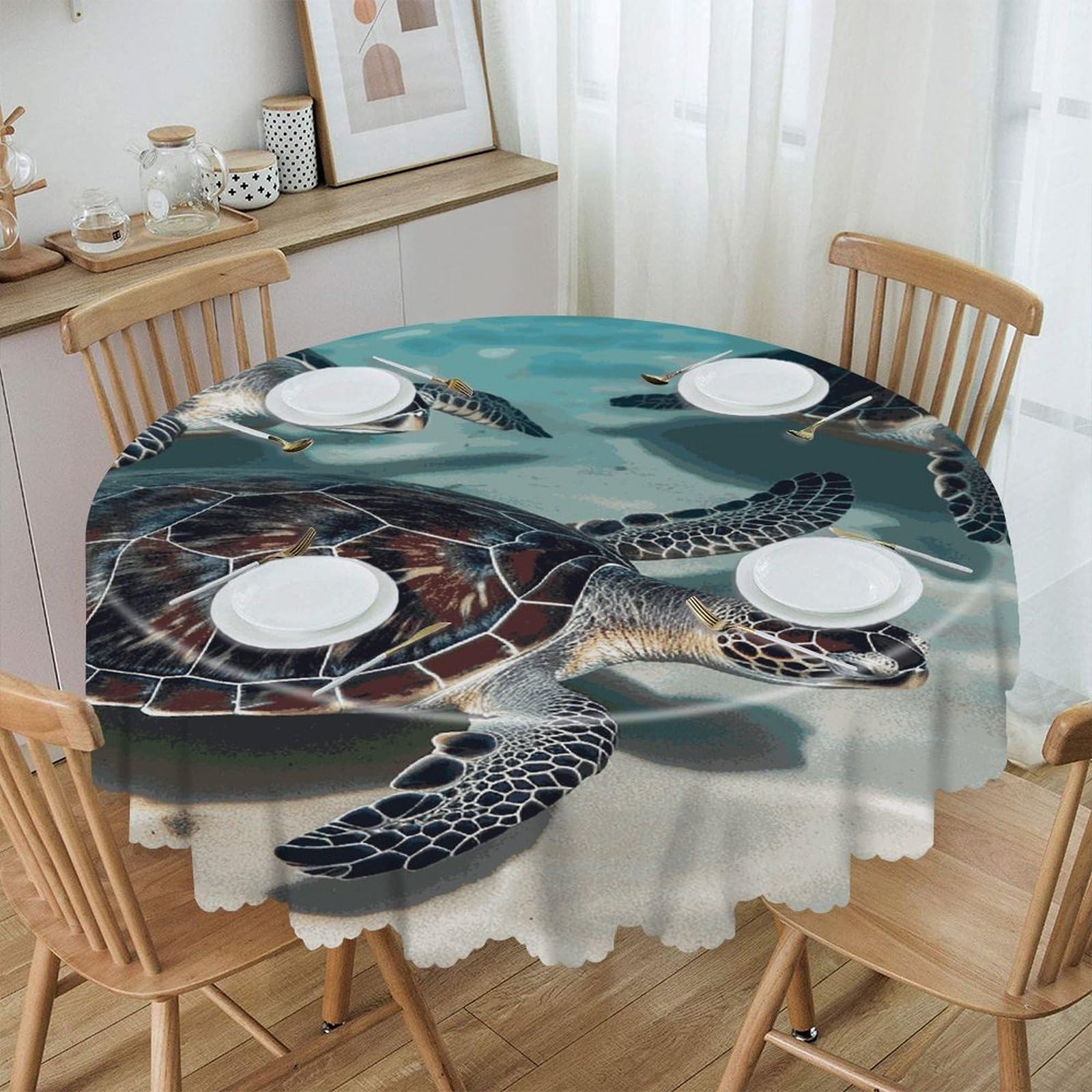 FekiLoot Sea Turtles Round Tablecloths 60 Inch Resistant Washable Polyester Table Cloth Style Decorative Circle Fabric Table Cover for Dining Kitchen Party Farmhouse Outdoor