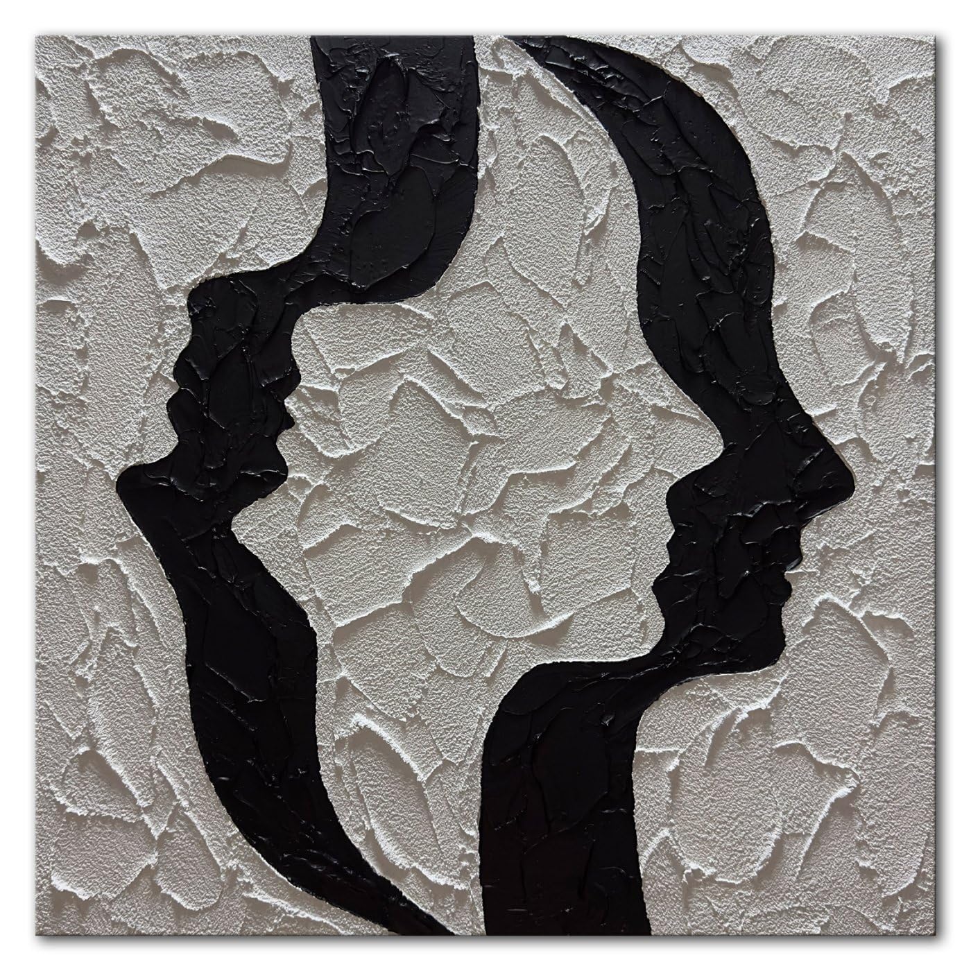 zoinart Hand Painted Black and White Wall Art 24x24 Inches Abstract Oil Painting on Canvas Thick Textured Minimalist Artwork Home Decoration Wall Decor Ready to Hang