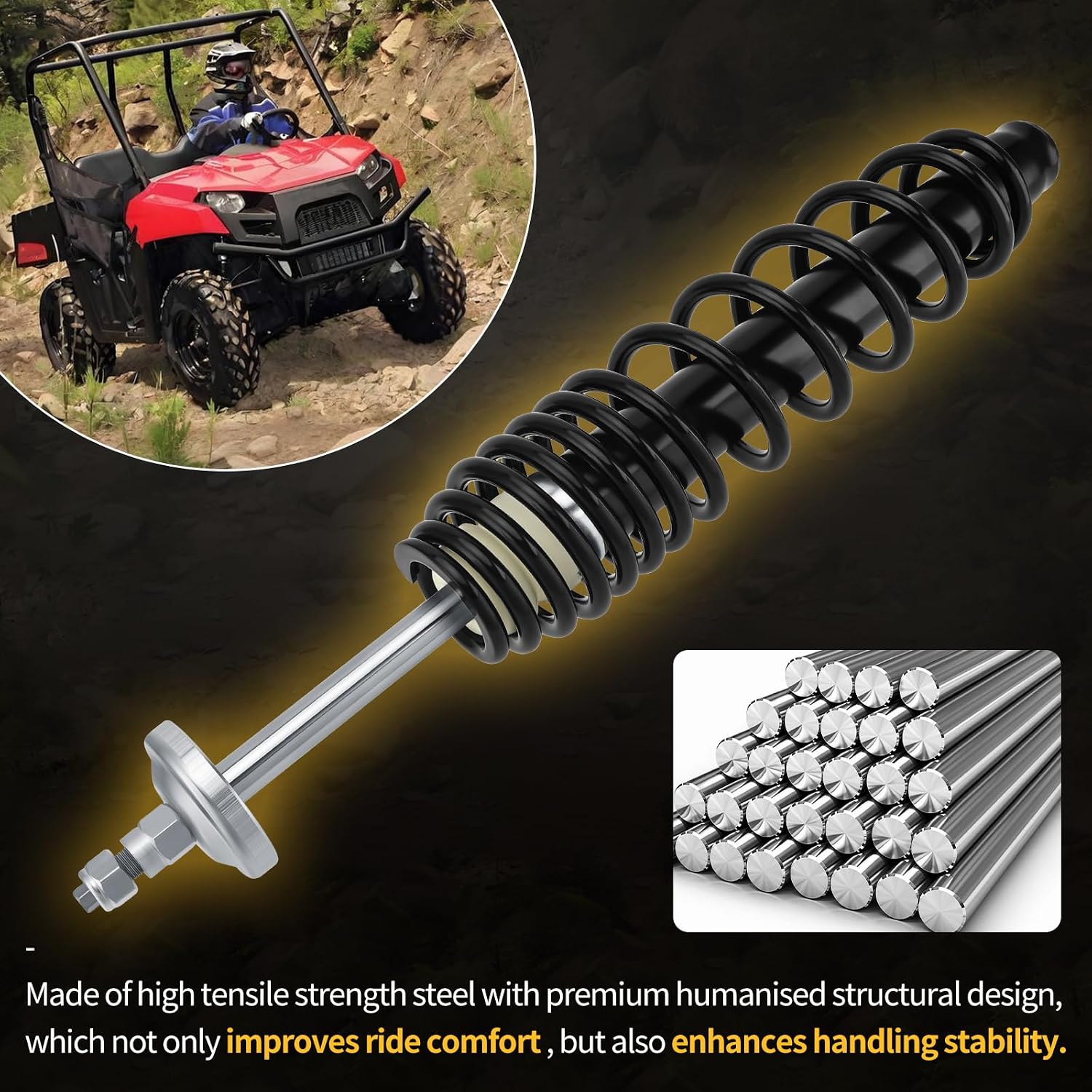 M MATI 7043532 Front Shock Strut Absorber With Shock Pivot Ball Spacer Washer Kit for Polaris Ranger 400 2010-2014 Ranger 500 2011-2013 7043663-458 5810291 5432872