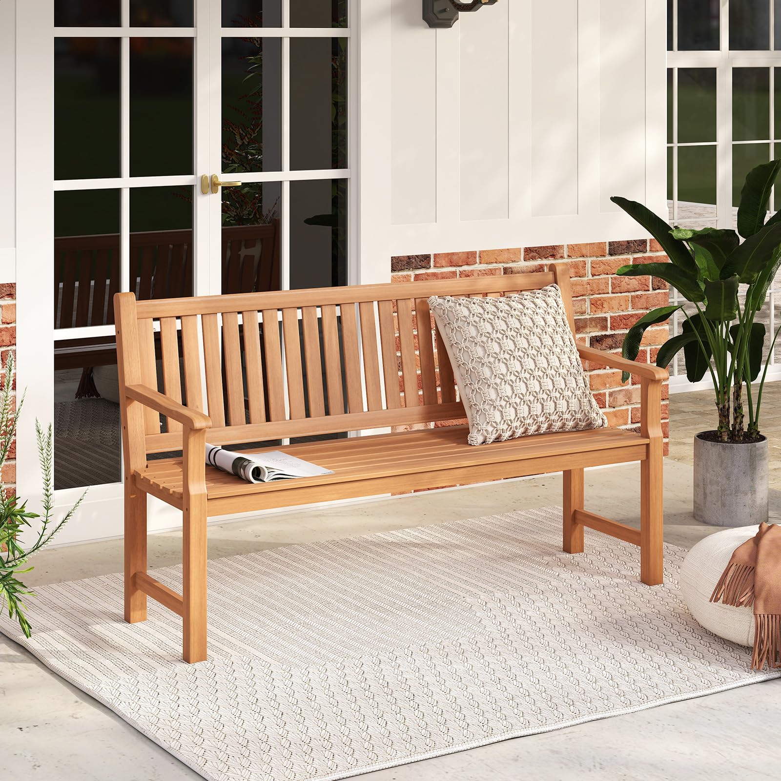 COSTWAY Gartenbank Holz, 3-Sitzer Holzbank wetterfest, Sitzbank, Balkonbank mit Armlehnen, Terrassenbank, Parkbank für Garten, Balkon, Terrasse, 150 x 53,5 x 89 cm