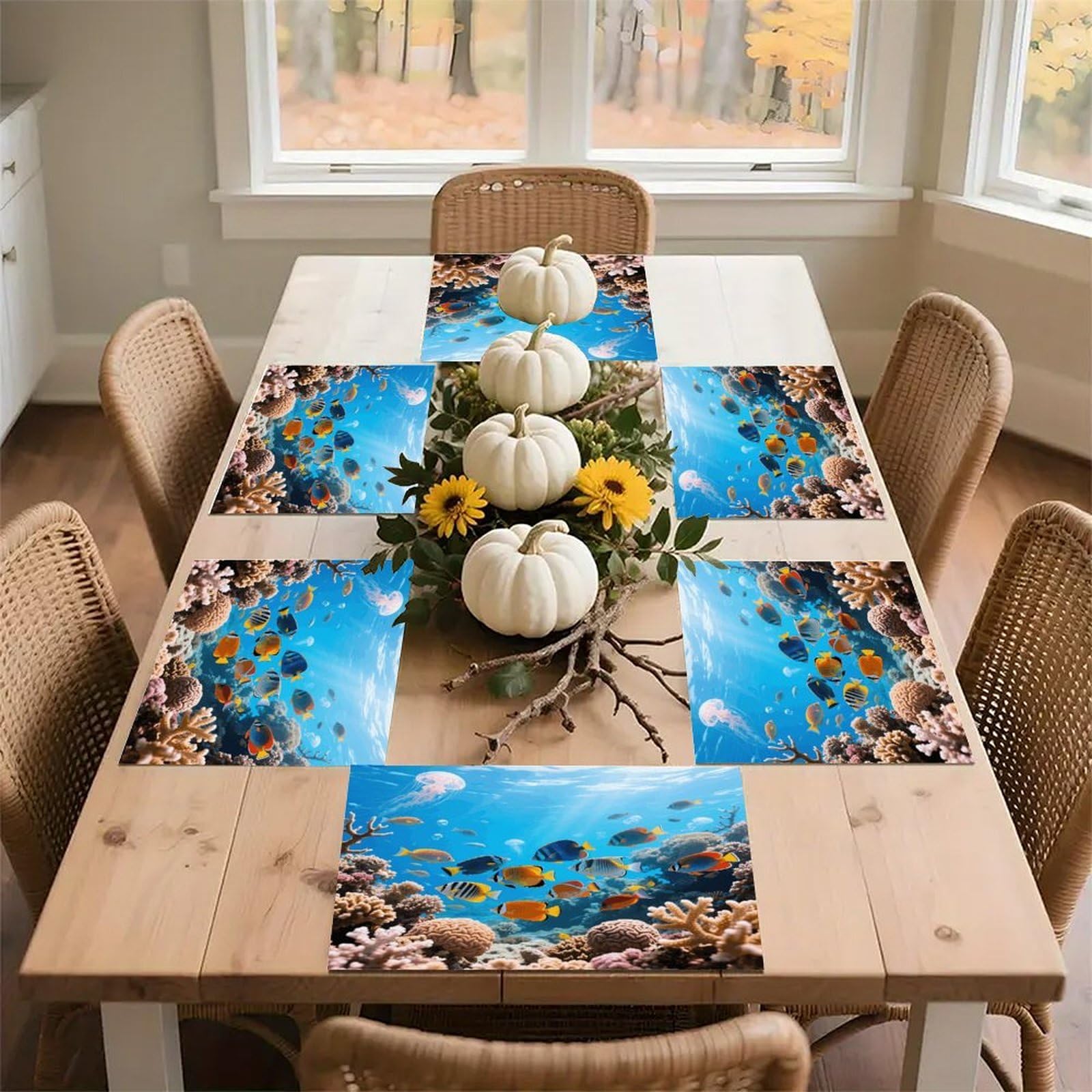 Reef Fishes Placemats Heat Resistant Non-Slip Place Mats Washable Wipeable Table Mat Kitchen Dining Table Decoration Placemats Indoor Outdoor Place Mats 17.7’’×11.8’’
