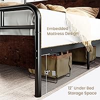 Vista 6 de SHA CERLIN Base de cama tamaño King con cabecera y pie de cama de madera, estructura de metal con esquinas redondeadas, listones de servicio pesado