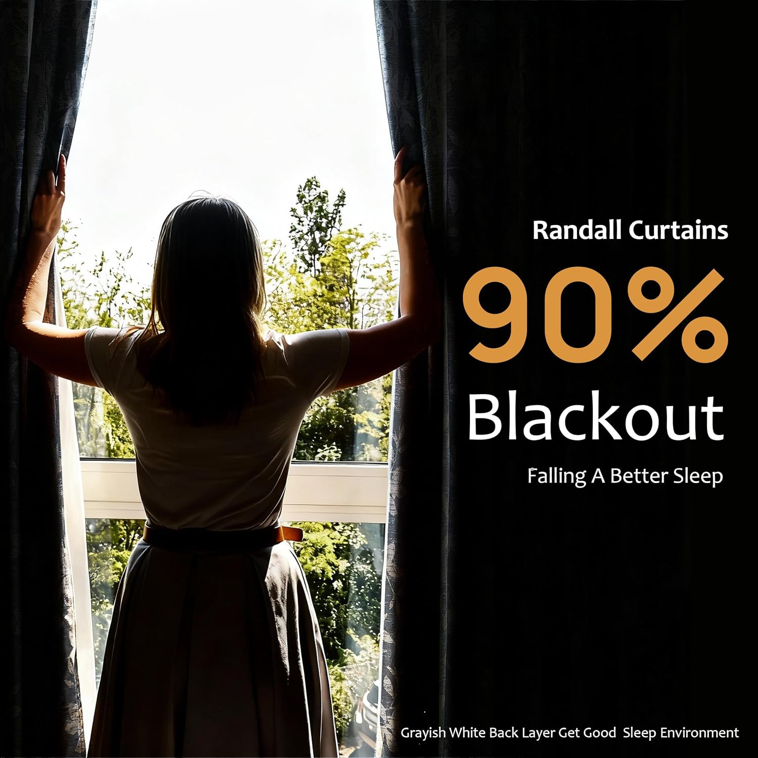 Randall 90% Blackout Faux Linen Farmhouse Blue Floral Print Pattern Curtain 90 Inch Long Thermal Insulated Back Tab Rod Pocket Drape for Living Room Bedroom Country Vintage 2 Panels Set Blue on Beige