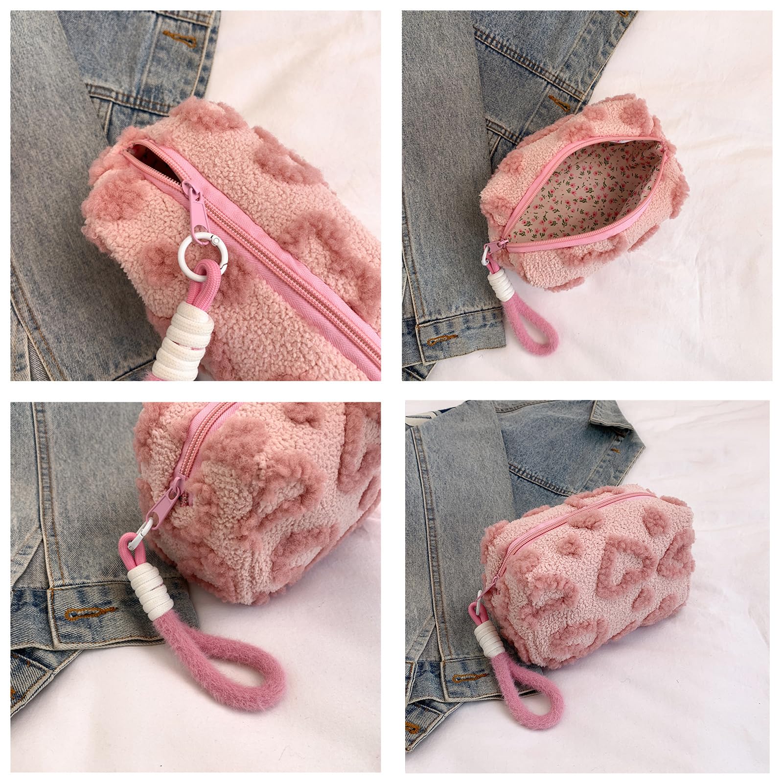Peloso Beauty Case Donna, Porta Trucchi, Motivo a Forma di Cuore Pochette, Trousse Trucchi Donna con Manico, Portatile Borse da Toilette con Cerniera per Viaggio per Donne e Ragazze, Rosa
