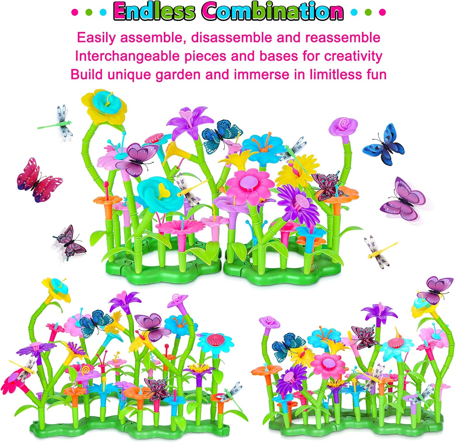 Flower Garden Building Toys, 171 Pcs Build A Garden Toy Set with Storage Box for Girls Kids Age 3 4 5 6 7 Year Old Toddlers Boys, Educational Stem Toy Pretend Gardening Gifts for Birthday Christmas : Toys & Games