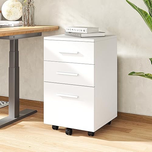 VICLLAX Archivador vertical rodante de 3 cajones, gabinete de llenado de madera debajo del escritorio con rueda para almacenamiento de oficina en