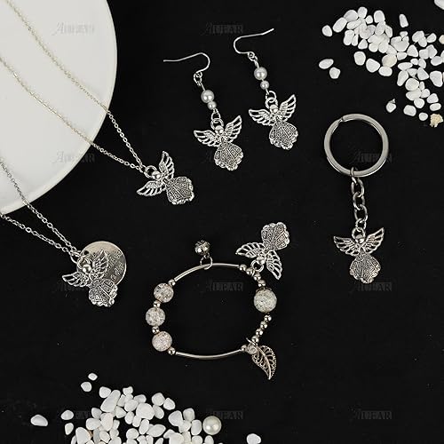 Miniatura 6 de AUEAR, Colgantes de plata antigua con dijes de ángel para hacer joyas de bricolaje, collar y pulsera