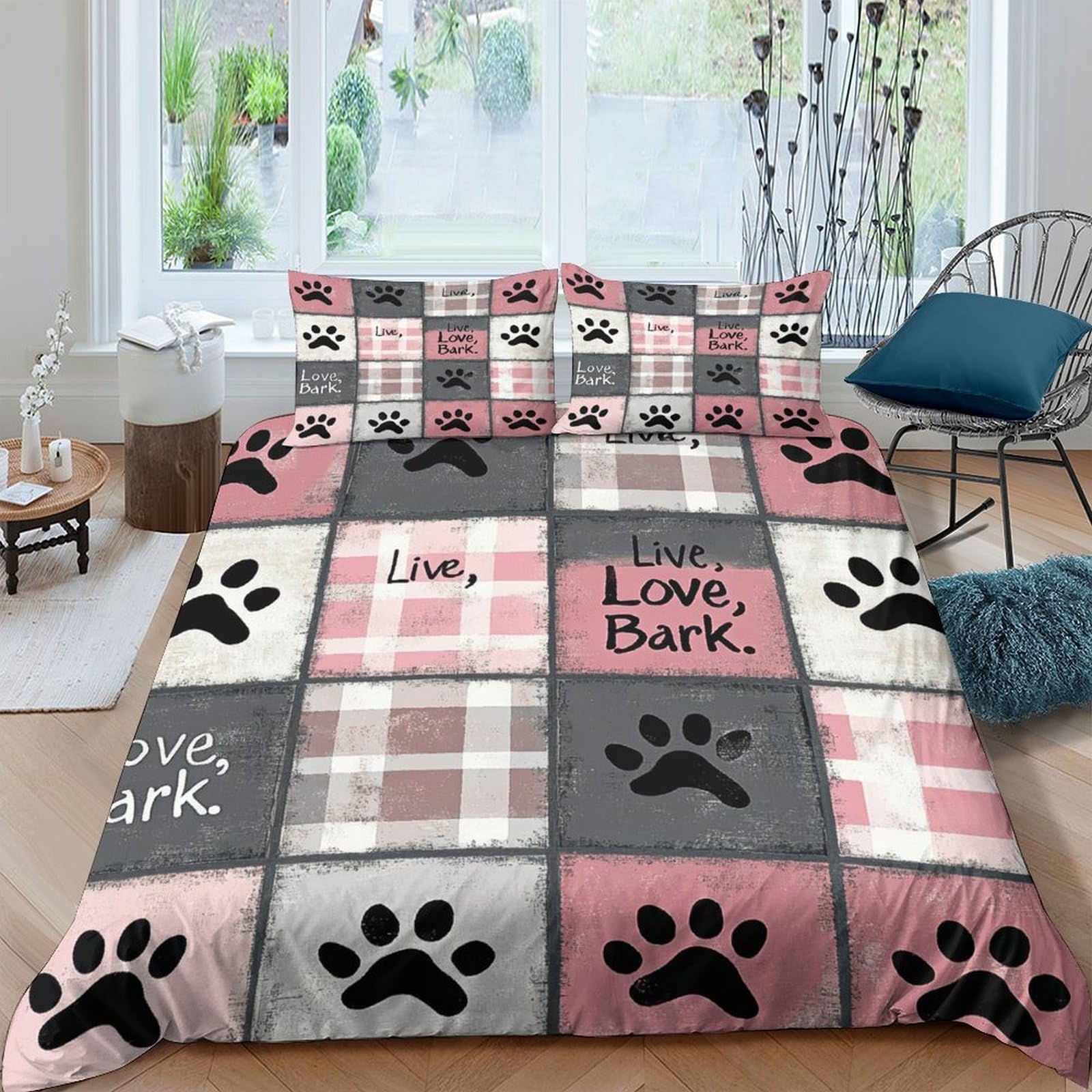 Ctjqhvkz Style-2 3D Printed Pink Plaid Paw Fitted Sheet Microfiber Soft Breathable Dog Motif Bed Cover For Bedroom Dorm Decor Single（135X200cm）