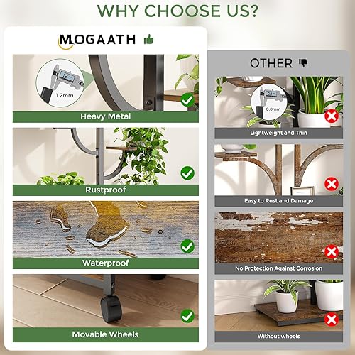 Miniatura 3 de Soporte para plantas de interior con luces de crecimiento, soporte para plantas de 7 niveles con ruedas, estante alto de metal y madera para plantas