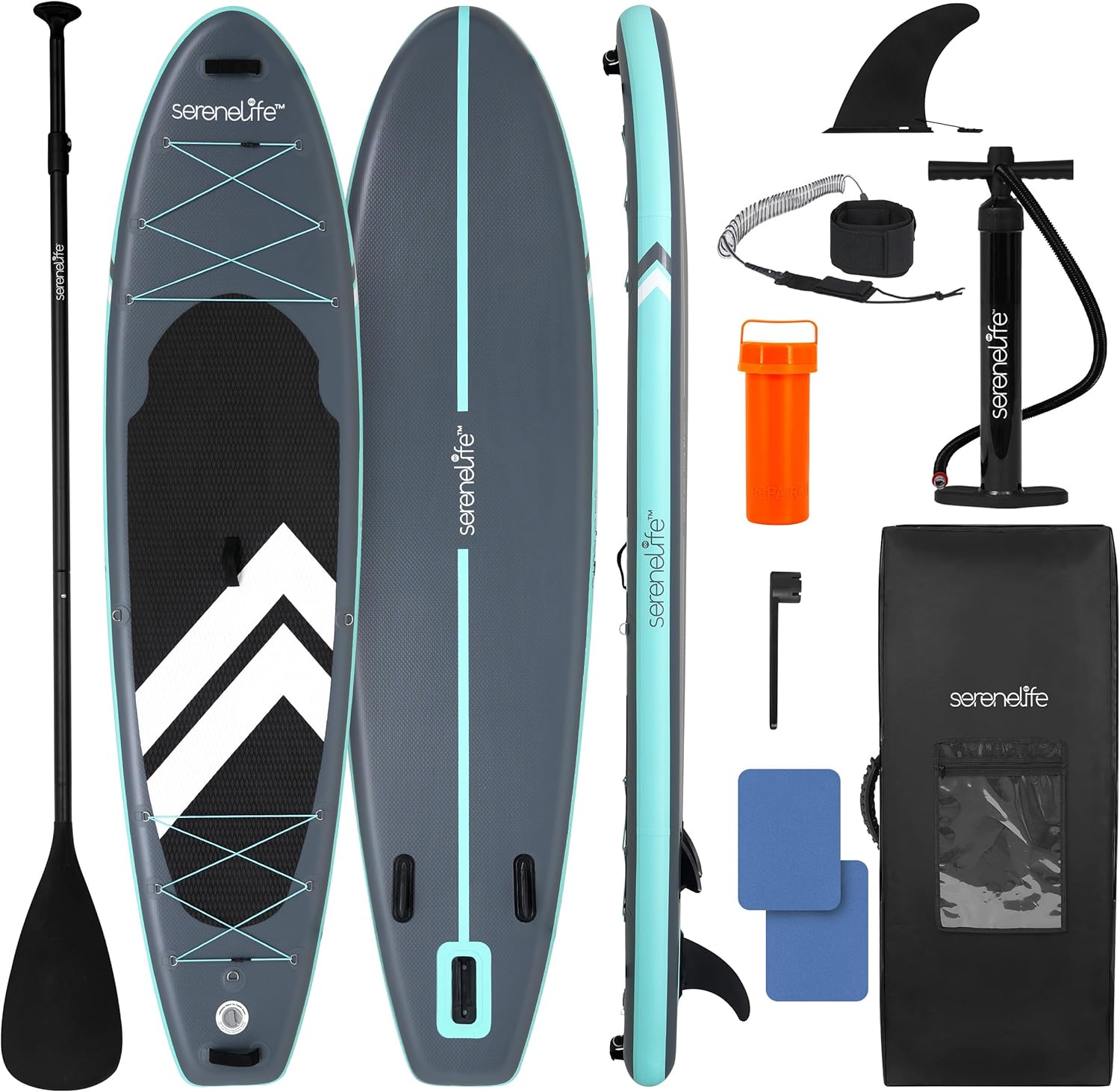 SereneLife Ultra-Light Inflatable Stand Up Paddle Board with Premium SUP Accessories - Extra Wide Stable Design with Non-Slip EVA Deck Pad for Youth and Adults of All Skill Levels - 350 lbs Capacity 11' - Image 1 of 7