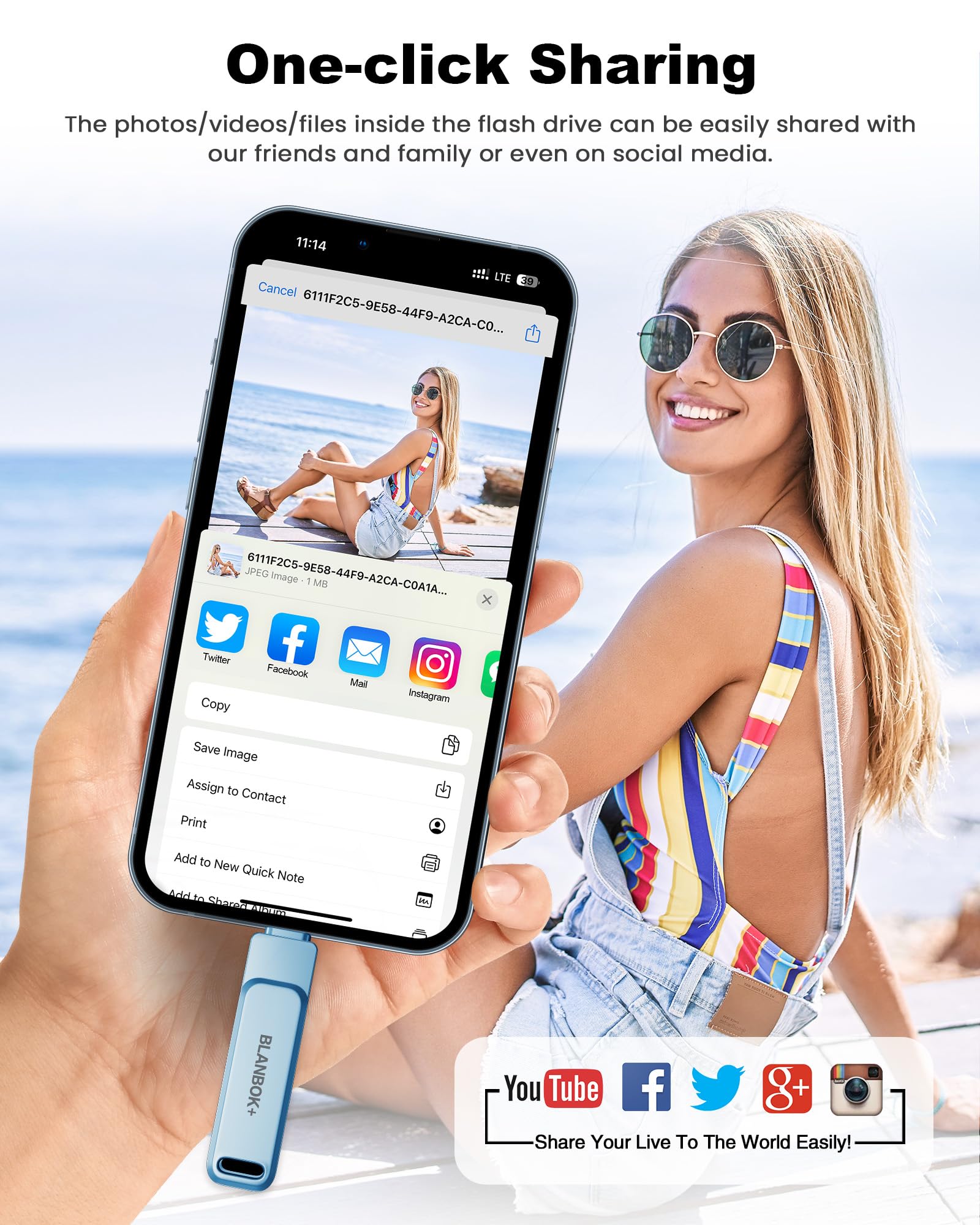 Memoria flash 3 in 1 certificata MFi per iPhone, chiavetta USB, trasferimento foto, unità di archiviazione per iPhone/iPad/Android/PC (blu, 512 GB)