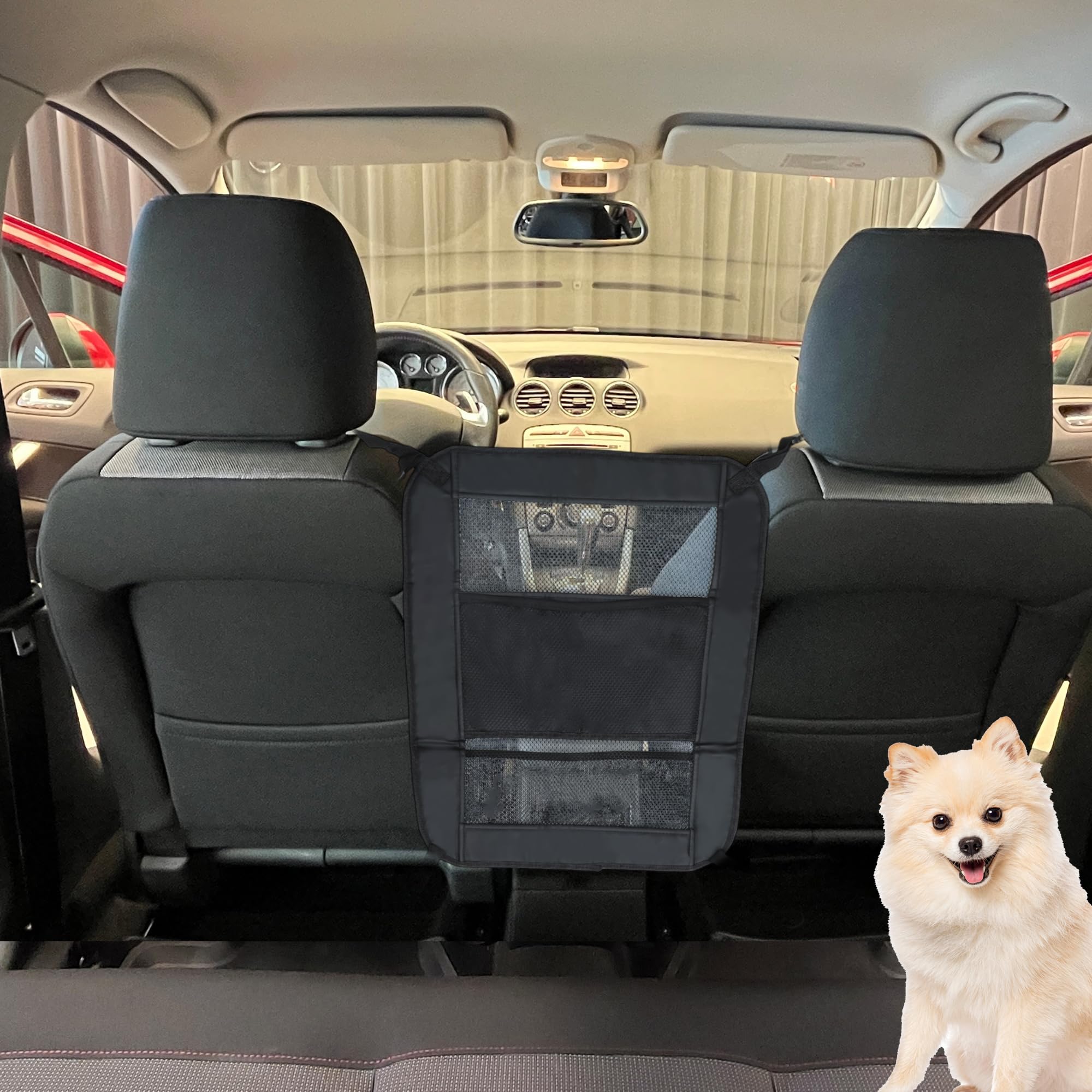 Barrera de red de coche para perro, barrera segura detrás del asiento delantero, separador de malla para perros, red para perros para asiento trasero de coche, barrera para SUV y camiones,
