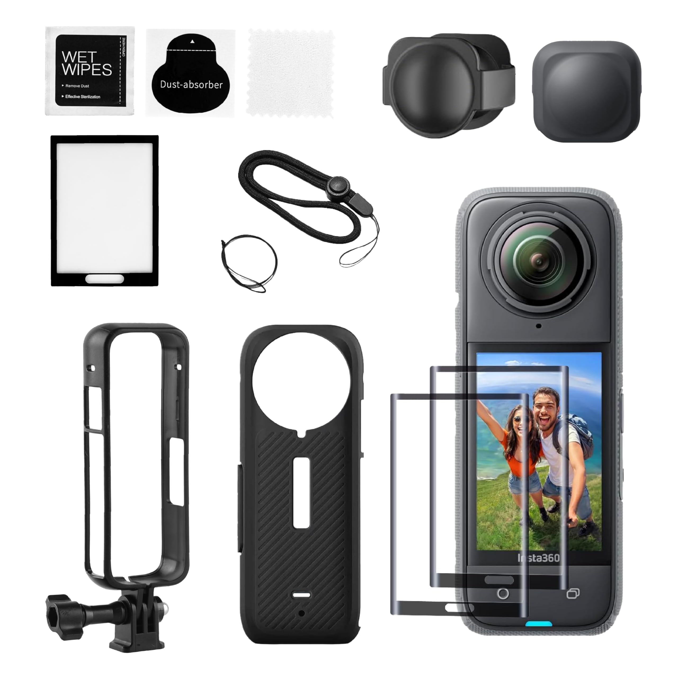 ARcNet Camera Accessory Kit for Insta 360 X4 Camera Protective Accessories Kit Include 1 Protective Cage Frame + 1 Silicone Case + 1 Lens Cap + 2 Screen Protectors + 2 Cleaning Swabs (Pack of 4)-image-37