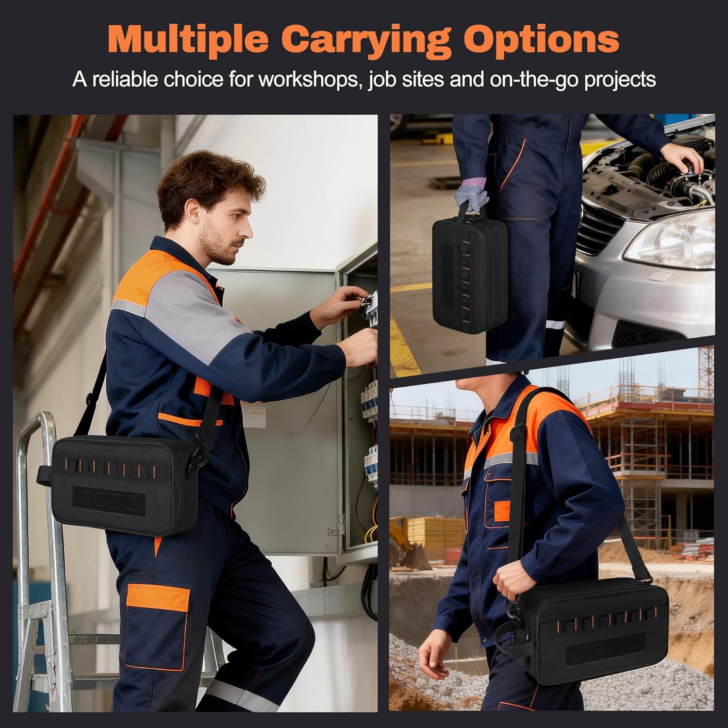 12-inch Tool Bag with 1 Tool Pouch, Electric Tester Tool Storage Bag Compatible with Fluke Digital Multimeter/325 Clamp Multimeter/ T5 T6 Electrical Voltage, Tool Organizer for Electrician - Image 6