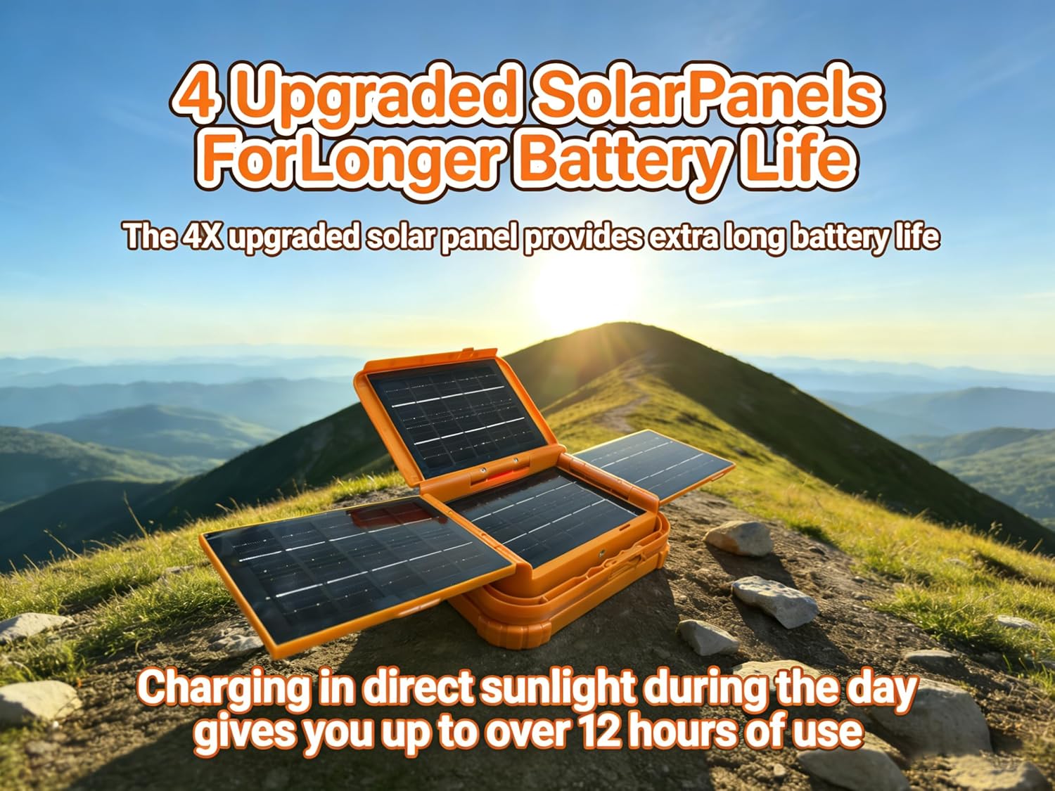 24000mAh Rechargeable Solar Work Light with 4 Solar Panels, 20000LM White/Warm/Nature/RED Portable Flood Light, IPX5 Waterproof 4 Modes LED Job Site Lighting Flashlights Camping Fishing Car Repair