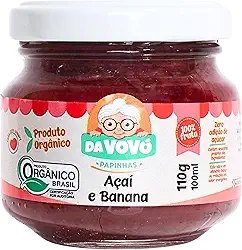 Da Vovó, Papinha infantil de Frutas, 100% Fruta, Orgânica, Sabor Açaí e Banana, 100ml