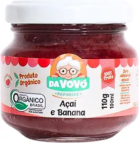 Da Vovó, Papinha infantil de Frutas, 100% Fruta, Orgânica, Sabor Açaí e Banana, 100ml