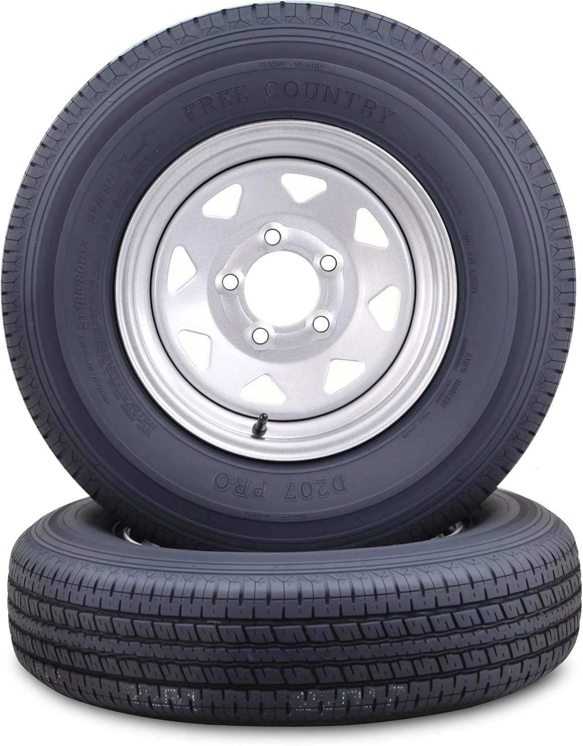 Free Country Trailer Tire Wheel Assembly ST185/80R13 6-Ply C 94N 5 Lug on 4.5" PCD Silver Spoke Rim,SET 2
