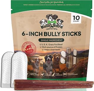 Standard 6” Bully Sticks for Dogs - 10 Count - 100% Natural, Odor Free, High Protein, Grass-Fed Beef Pizzle Sticks for Dogs-Fully Digestible, Rawhide Puppy Bully Sticks for Small, Medium & Large Dog