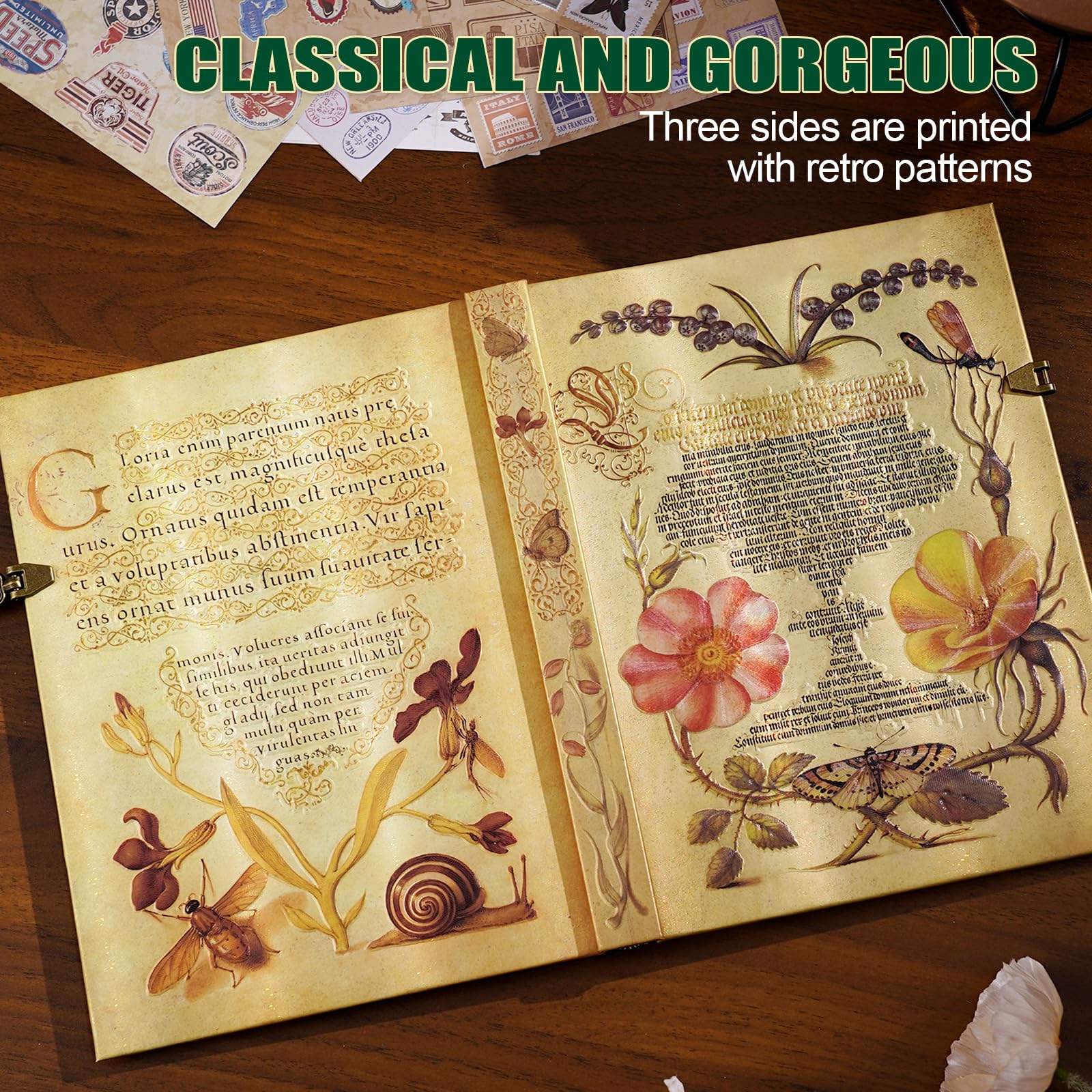 Diario con forro vintage de 96 hojas/192 páginas, viene con bolsillo de sobre, diario retro 3D de tapa dura, adecuado como diario de viaje, cuaderno o aniversario de boda.