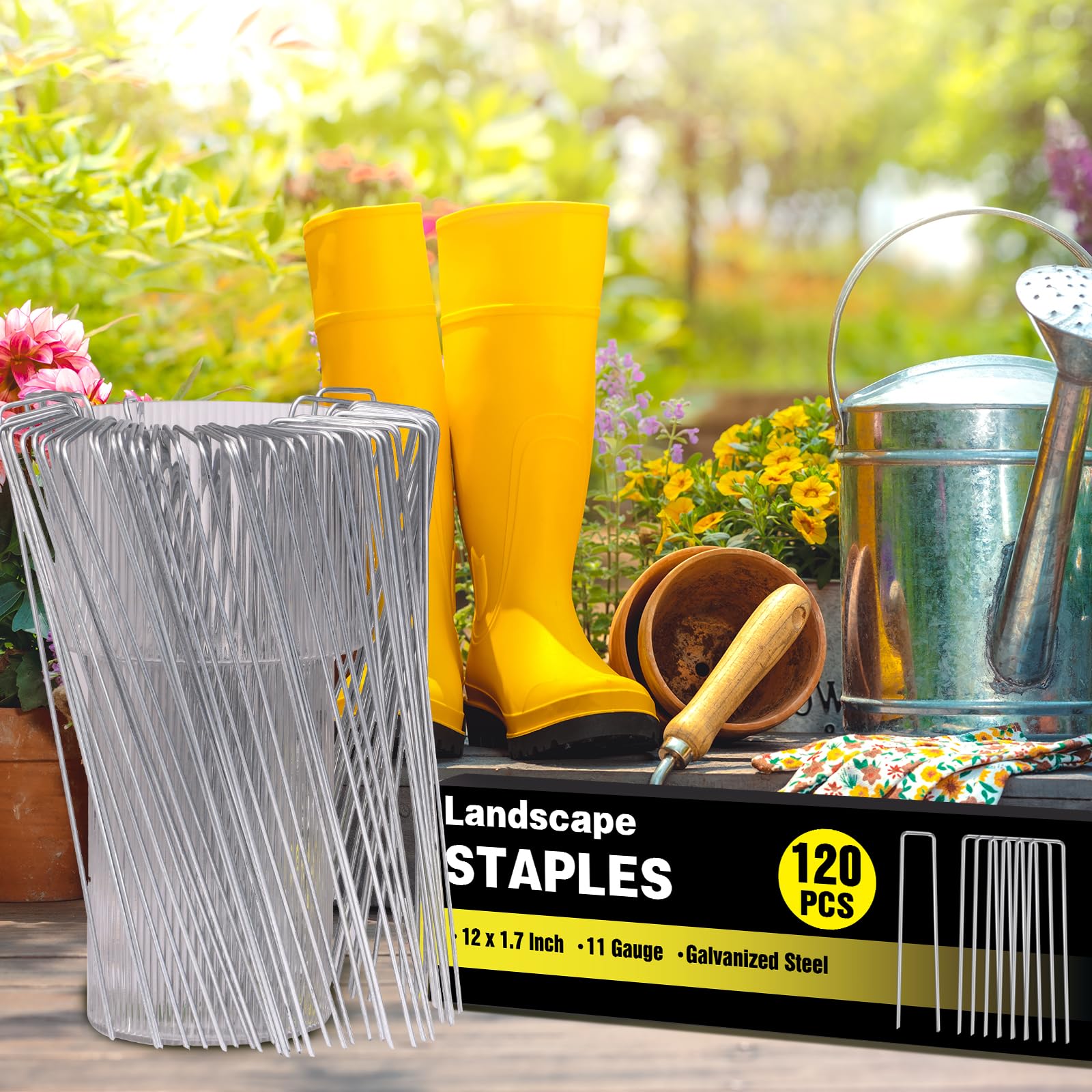 HongWay Lot de 120 agrafes de Paysage de 30,5 cm, piquets de Jardin galvanisés de Calibre 11 pour pelouse, Cour, Tente, clôture, aménagement paysager, Tissu pour Jardinage, décorations extérieures