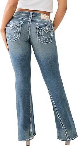 True Religion Joey feminina cintura baixa flare super T, Valmonte