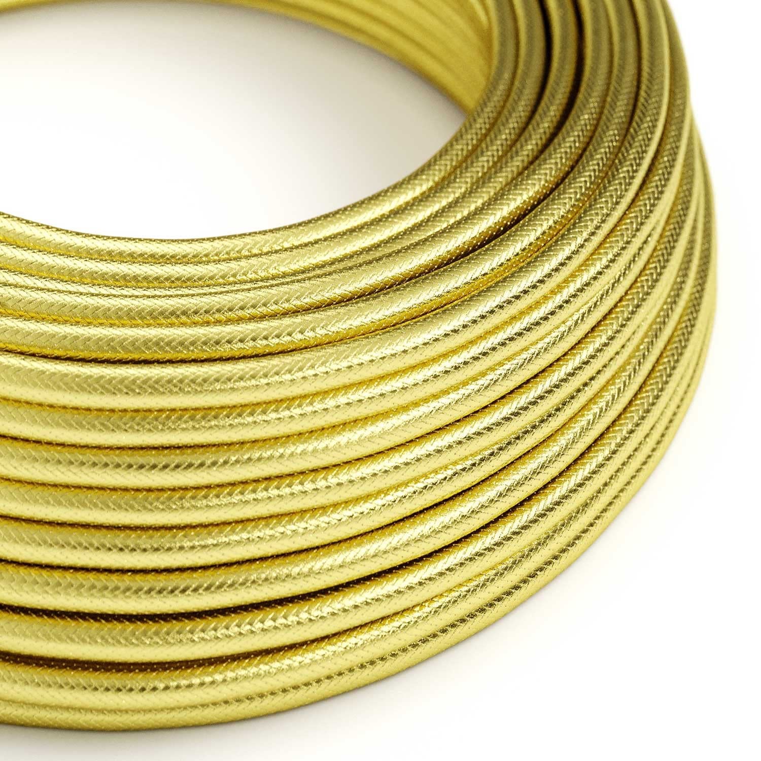 Creative-Cables L'originale cavo elettrico rivestito in tessuto 3 x 0,75 mm² (5 m, Ottone RR13) – Rotondo, metallo – Sicurezza certificata, made in Italy