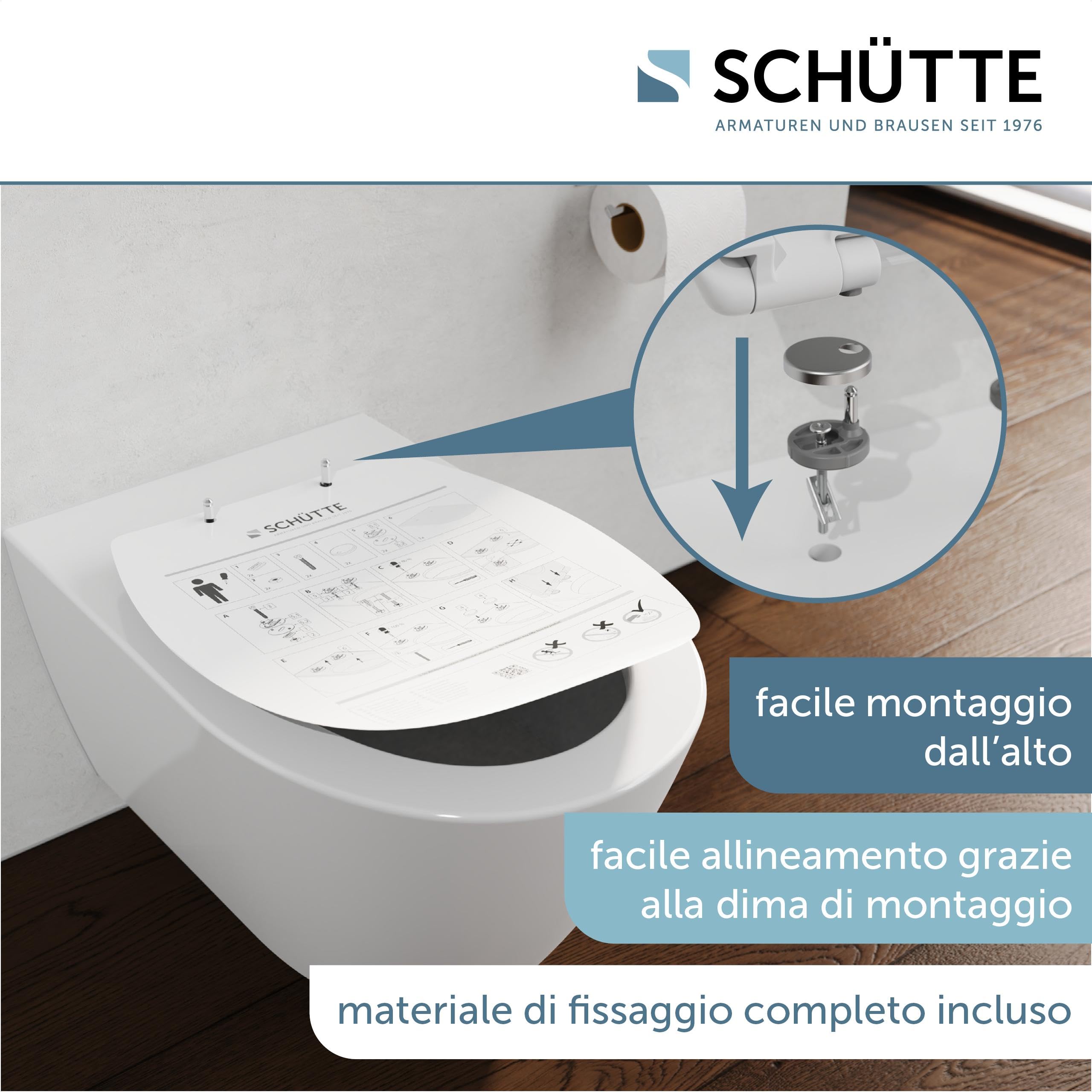 Sedile WC a forma di D con abbassamento automatico | Coperchio rimovibile in Duroplast infrangibile | Montaggio innovativo fai da te con cuscinetti adesivi | Coperchio WC e occhiali portata fino a 200