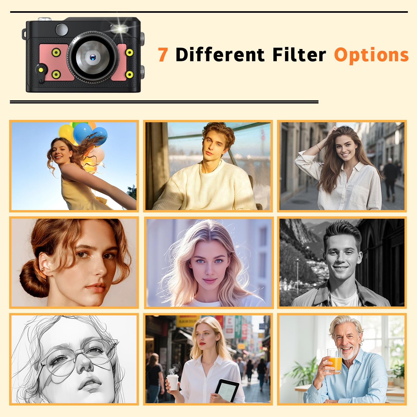 Mini fotocamera digitale retrò FHD 1080p con obiettivo da 2 MP, schermo da 0,96 pollici e adattatore OTG con scheda da 16 GB, fotocamera tascabile compatta vintage per viaggi, bambini, ragazzi