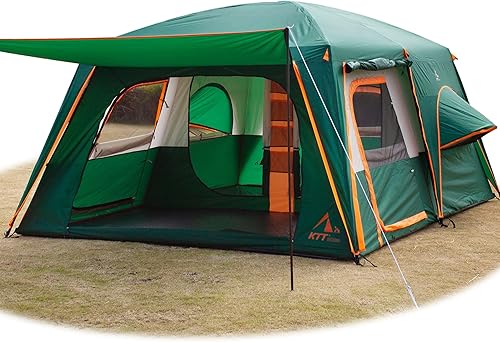 KTT Large Tent 6-12 Person,Family Cabin Tents,Straight Wall,3 Doors and 3 Windows with Mesh,Waterproof,Big Tent for