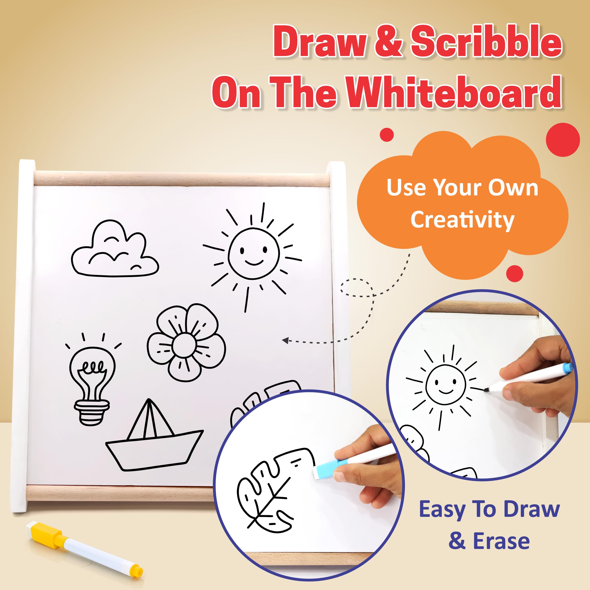 Chanak 5-in-1 Wooden Activity Triangle, Smart Educational Toy, Fun Early Learning Alphabets, Abacus Counting, Writing Board With Wipe & Clean Marker, Clock Learning & Sliding Fish For Kid 1 Year Above - Image 6 thumbnail
