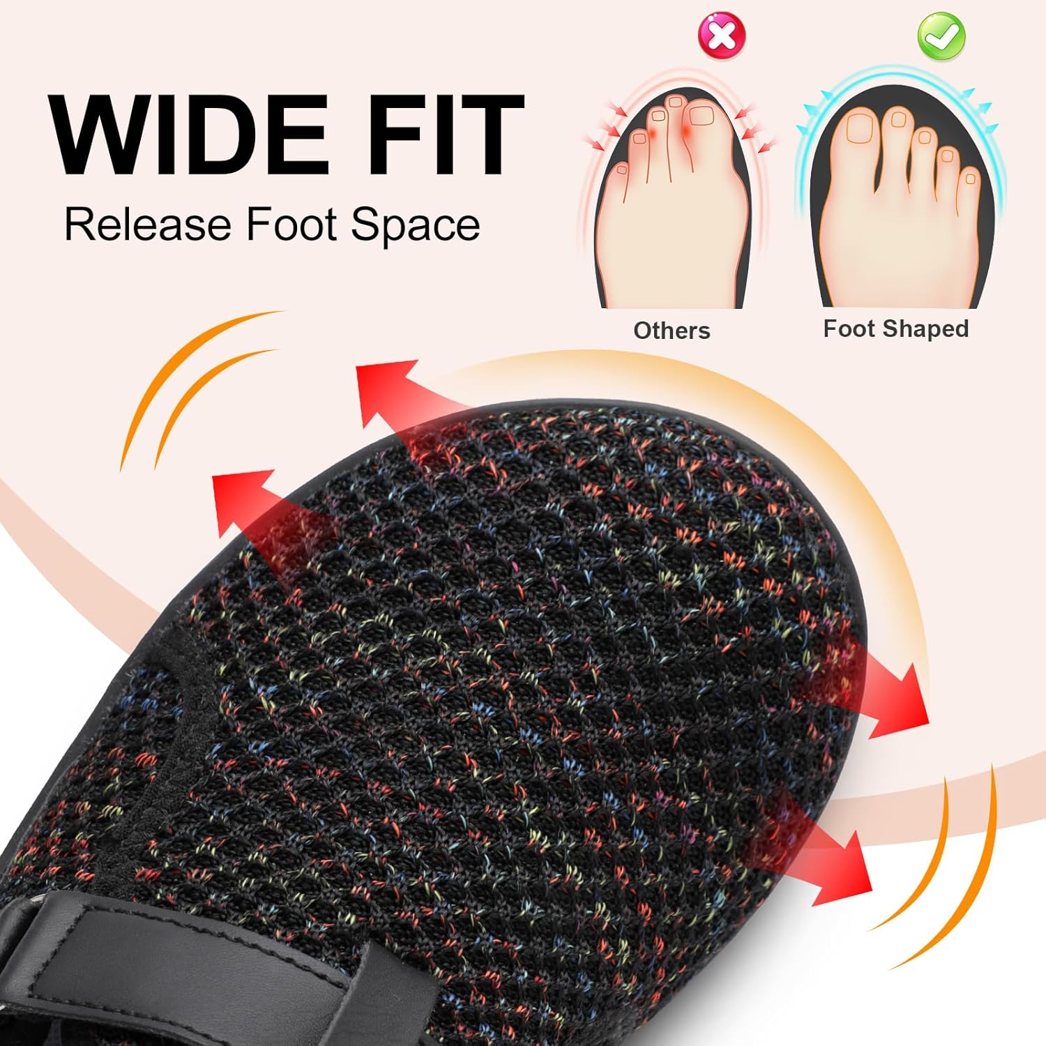 Spesoul Wide Womens Walking Shoes Adjustable Diabetic Shoes Breathable Zero Drop Barefoot Shoe Neuropathy Edema Nursing Shoe Wide Width Sneakers - Image 3