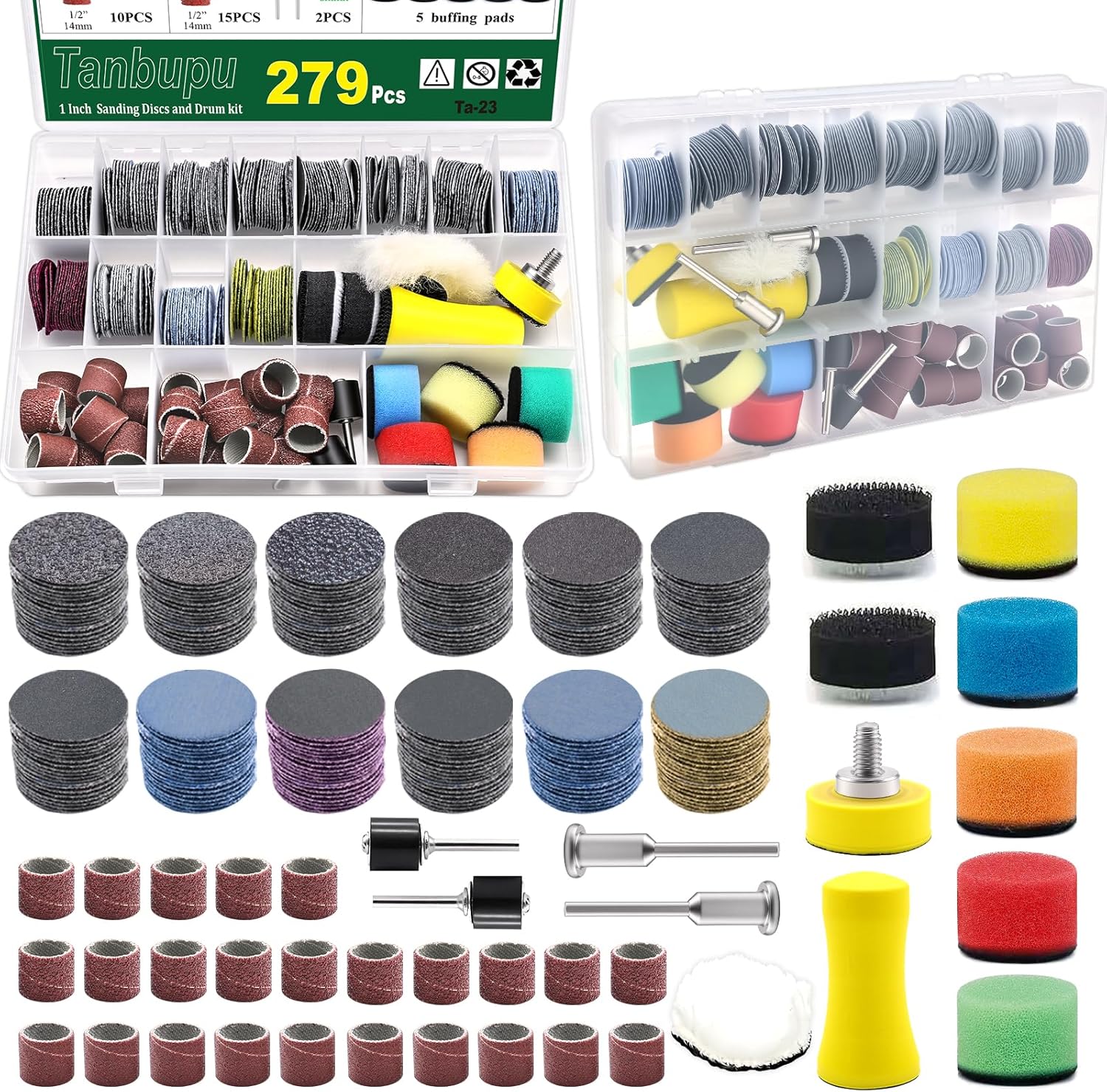 279PCS 1 Inch Sanding Discs & Drums for Dremel Sanding Bits, 60-10000 Grit Hook and Loop Sandpaper for Dremel Tool Accessories, Dremel Polishing Kit for Resin/Wood/Rock/Jewelry
